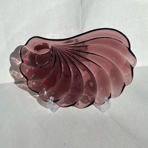 Hazel Ware Moroccan  Amethyst Fan Shaped Snack Plate w/ Cup Rest Set Of 2